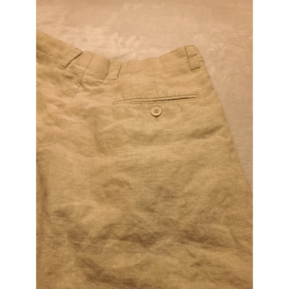 Inserch Men's 36x31 Linen Pleated‎ Trousers Pants Beige Tan Frayed Hem Neutral